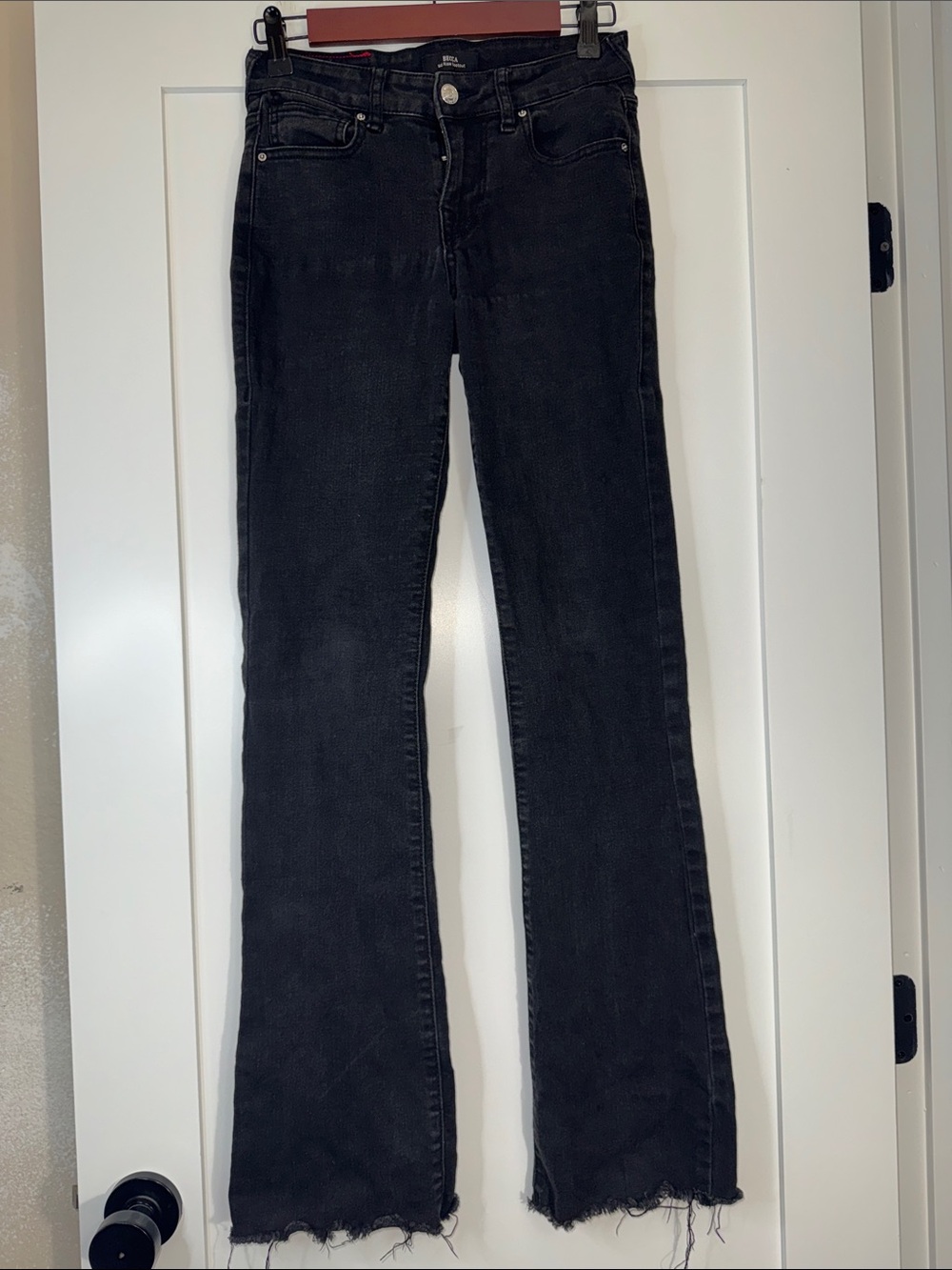 True Religion Becca Midrise Black Bootcut Jeans Sz 24 distressed hems